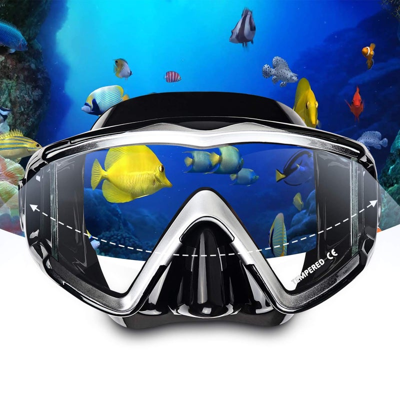 EXP VISION الكبار بانو 3 نافذة قناع الغوص خفف من الزجاج غص قناع مكافحة الضباب قناع السباحة لا تسرب نظارات السباحة مع غطاء الأنف معدات الغطس للغطس الحر والسباحة (أسود) - Image 5